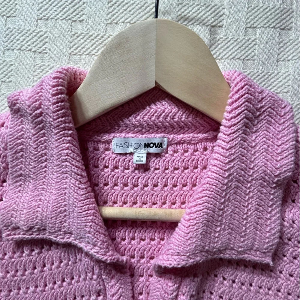 Light Pink Crochet short sleeve sweater Cotton M Y2K Coquette Soft Girl Beachy